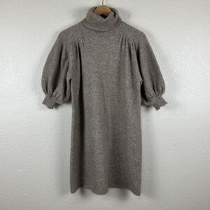 Zara Women’s Small Turtleneck‎ Puff  Short Sleeve Sweater Dress Brown